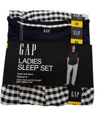 Gap Womens Size Medium Pajamas 2 Piece Set Crew Neck Shirt Drawstring Plaid Pant