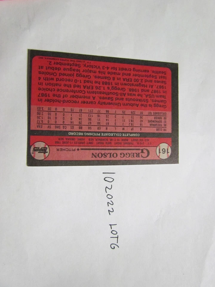 1989 Topps Greg Olson signed Baseball Card - Image 2 of 2
