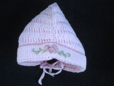 Vintage Infant Girl Pink Bonnet Embroidered Flowers