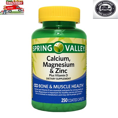 Spring Valley Calcium, Magnesium & Zinc Plus Vitamin D3 Coated Caplets, 250 Coun