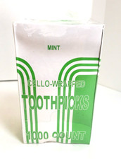 Cello Wrapped Wood Toothpicks Mint Flavored 1,000 Count Sealed Package BU