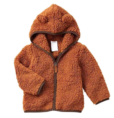 OKIE DOKIE 3M Baby Unisex Sherpa Woobie Hooded Lightweight Brown Zip Jacket NWT