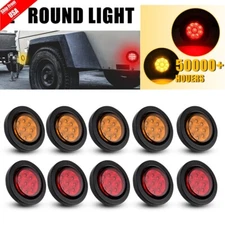 10Pcs 2" Inch Round Red Amber LED Side Marker Clearance Trailer Truck RV Lights