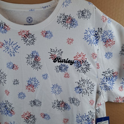 Hurley T Shirt Graphic Fireworks White Blue Red Men's Extra Large 4th of July XL - Picture 3 of 5