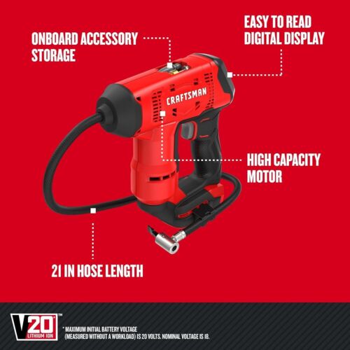 Inflador inalámbrico CRAFTSMAN V20 para neumáticos y bolas, alta presión, PSI de 150 - Imagen 2 de 10
