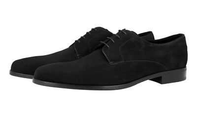 PRADA Suede Derby Dress Shoes Leather Sole - 2EA148 Black NEW -  US 8.5 EU 41,5