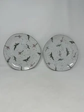 2 Potter's Studio PINE BRANCH AND HOLLY BERRY Ceramic Dinner Plates Christmas