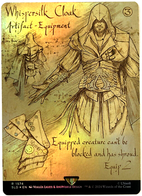 MTG Whispersilk Cloak RAINBOW FOIL Secret Lair x Assassin's Creed