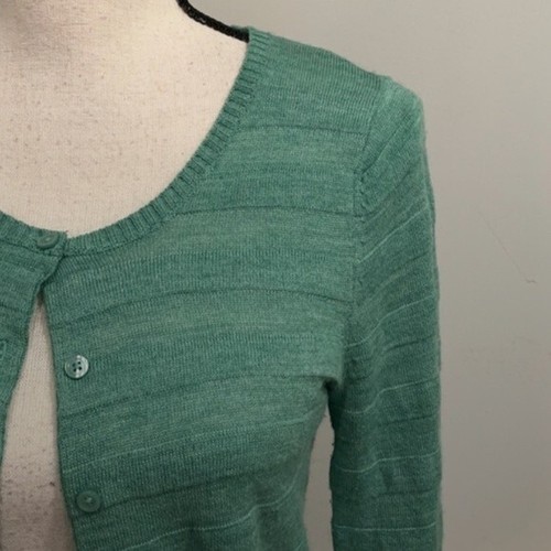 The Limited Green Subtle Stripe Crewneck Button Down Long Sleeve Cardigan XS - Picture 5 of 10