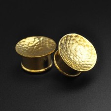 Hammered Mayan Flare Concave Brass Plug | Italian Brass Ear Gauges Stretchers