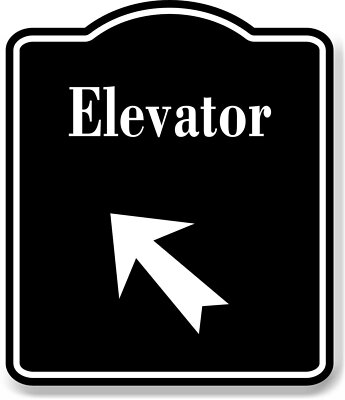 Elevator_45_Degree_Up_Left_Arrow_BLACK Aluminum Composite Sign