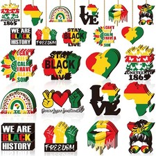 Kathfly 36 Pcs Black History Month Ornaments Juneteenth Hanging Decor Wood Ha...