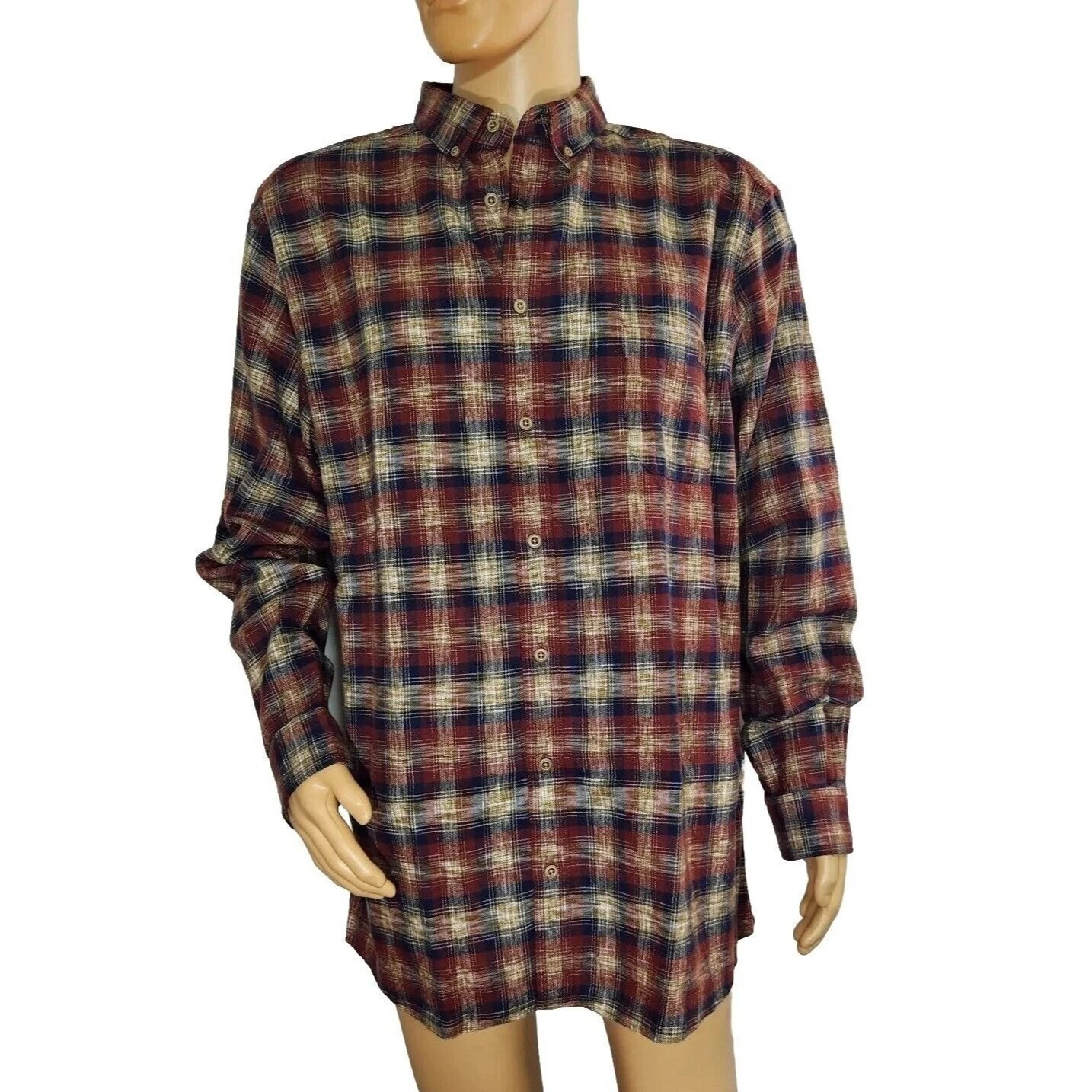 Solaris Shirt Men's XLT Big Tall Plaid Flannel Button Long Sleeve Drk Rust 14