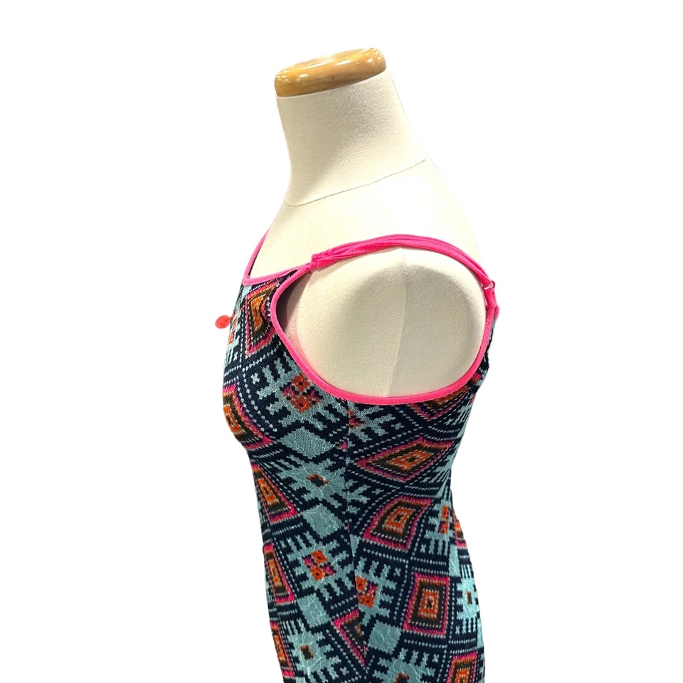 Maxi Vestido Fire Los Angeles Azul Rosa Azteca Sin Mangas Talla M Malla Suroeste Boho Foto 4 de 4