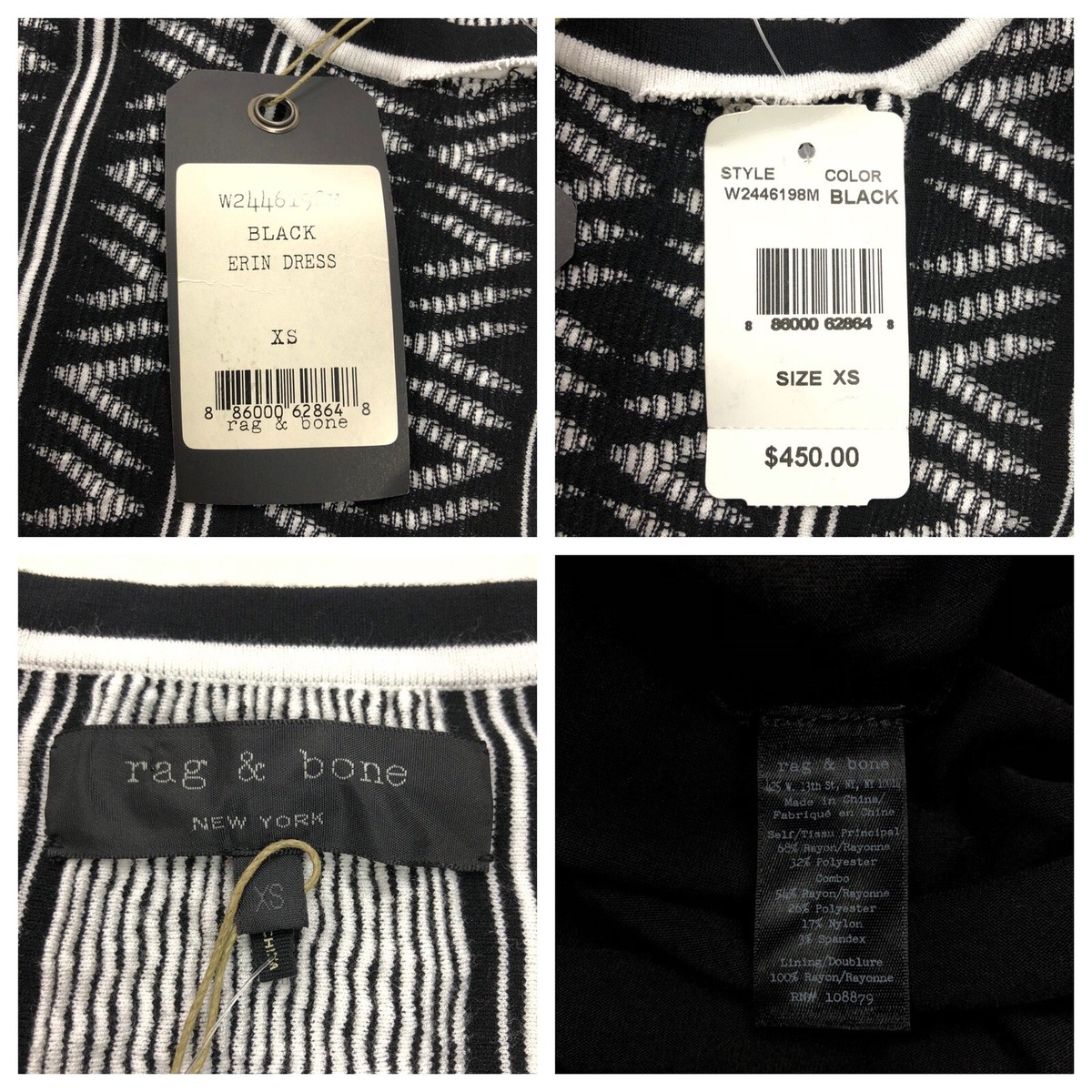 SALE ! 【rag & bone】ノースリーブドレス ERIN DRESS サイズ S Rag & Bone Erin Dress Women's Size XS Black White NWT $450