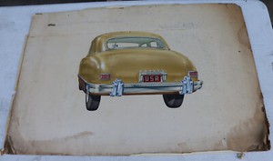 Vintage Original Kaiser Motors Car Advertising Sketch Art Drawing Frazer 1950s