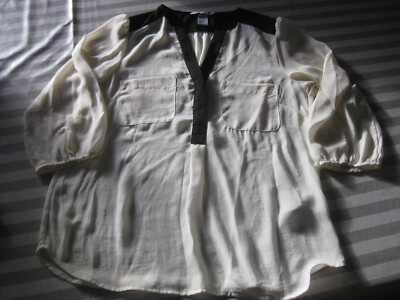 Bluse Damen Gr. 36 Damenbluse Cremefarben/Schwarz Langarm leicht transparent