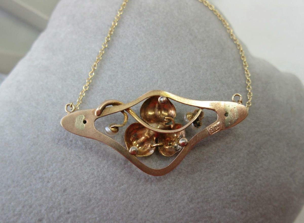 Collier Rétro Victorien En émail Fleuri – Couleur Vieil Or Multicolore, Occasion Parfait état