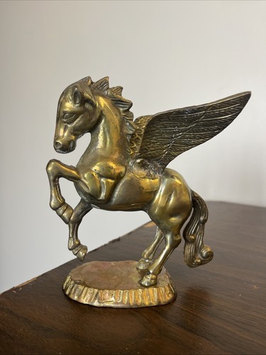 Solid Brass Pegasus Flying Horse 6.5” 2lbs Heavy Greek Mythology Statue