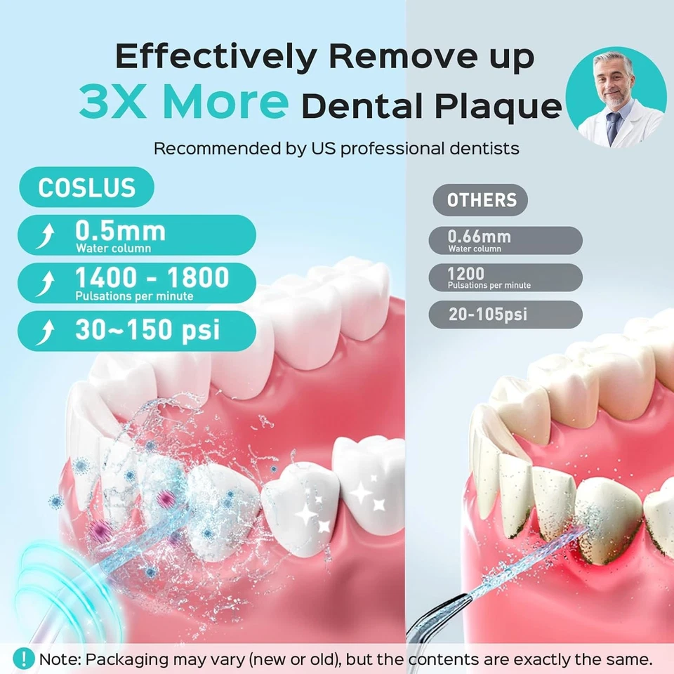 Coslus Agua Dental Hilo Dental Pick para Dientes: 4 Modos Inalámbrico 300ML Tanque Más Grande Foto 2 de 4