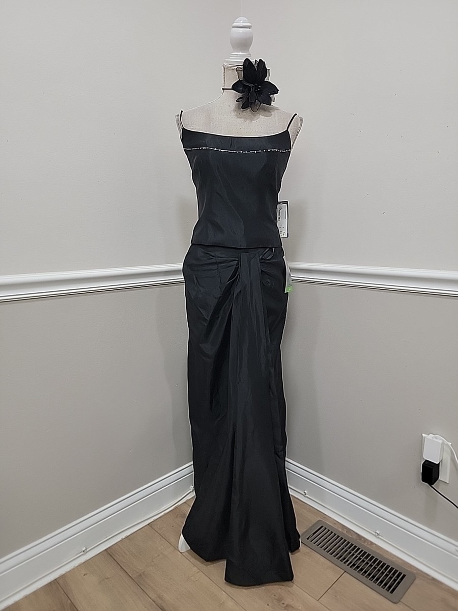 Patra Y2K Black Long Rhinestones Gown Formal Dress Prom 2pcs NWT/ Skirt 14  Top12