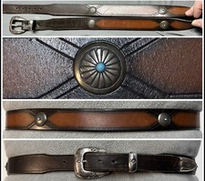 Vintage Handmade Western 2-Tone Leather Concho Belt Turquoise Sz 35 Tucson AZ