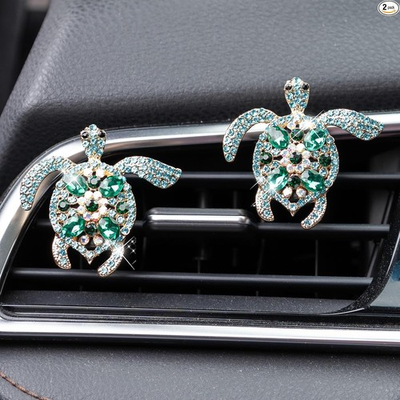 #ad 2PCs Bling Turtle Car Air Freshener Vent Clip Crystal Diamond Vent Clip Decorat $20.99