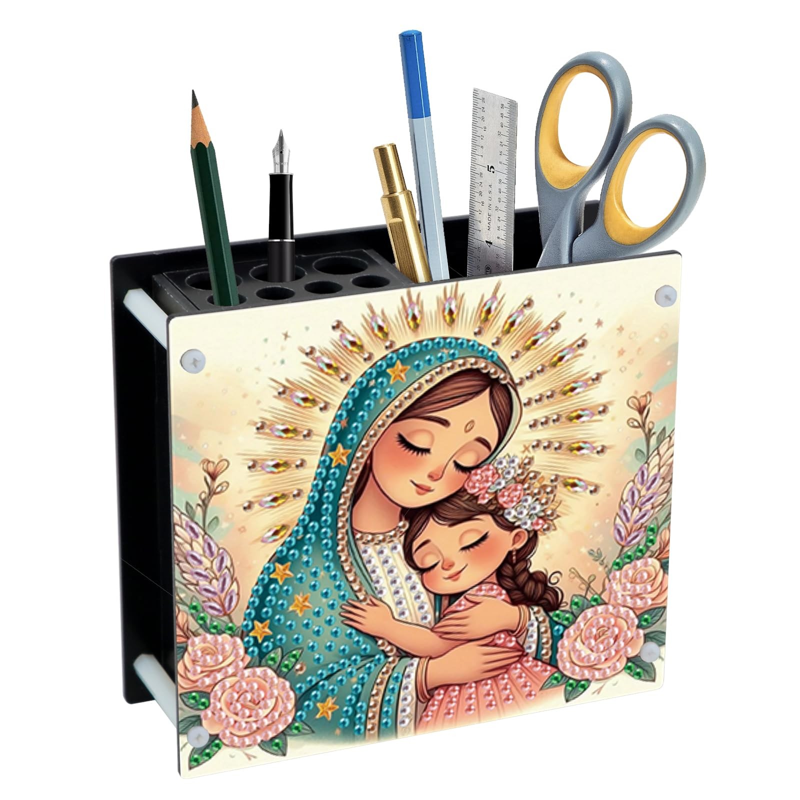 Diamant painting porte-stylo bureau Sainte Marie pour organiser et embellir votre espace