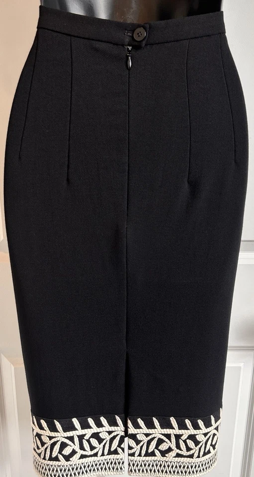 Paul Costello Black and Cream Wool Pencil Skirt UK Size 10 - Image 3 of 4
