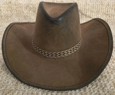 Handmade Distressed Brown Leather Cowboy Hat Western, Ranch Braided Band Sz 7.25