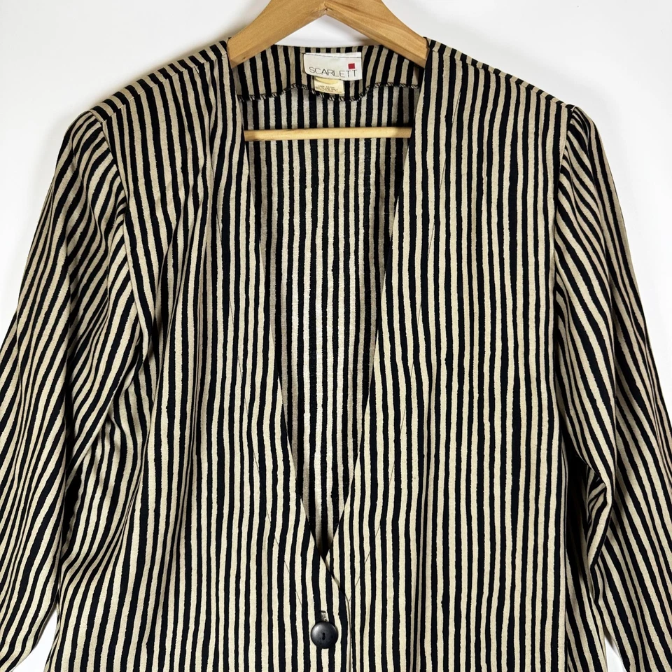 Vintage Scarlett Cardigan Tunic Blazer Womens Medium Striped Long Made USA 80s - Image 2 of 4