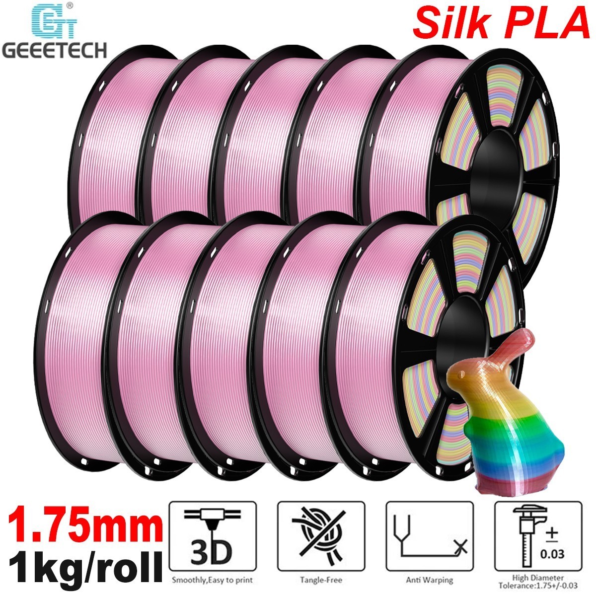 Filamento PLA 1,75 mm Geeetech 10 kg seta arcobaleno foto 2