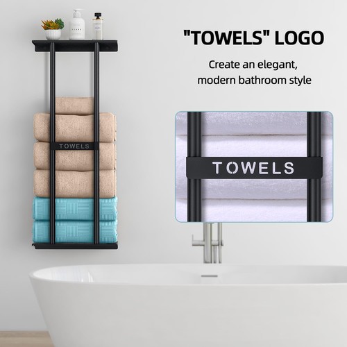 Toallero de baño, toallero para baño montado en la pared 30 pulgadas con... - Imagen 6 de 7