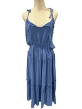 Blue B Collection Womens Blue Ruffle Tiered Midi Dress Size L