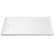 White 60" x 32" Acrylic Shower Pan with Left Drain for Alcove Installation