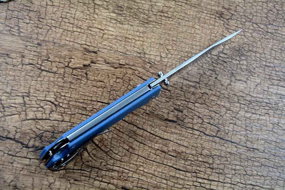 Navaja de Bolsillo Plegable TWOSUN 14C28N Hoja Cerámica Rodamiento de Bolas Azul Micarta TS495 Foto 4 de 4