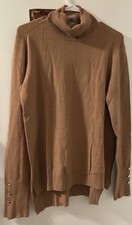 IMAN Womens Global Chic Turtleneck Sweater w Button Cuffs Rayon Blend LG Caramel