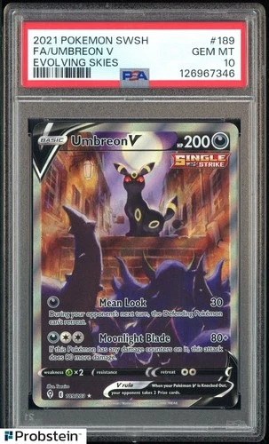 2021 Pokemon SWSH Evolving Skies #189 Umbreon V FA PSA 10 GEM MINT