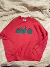 Vintage 90s Cheetah Mervyns Embroidered Cactus Sweatshirt Pink Medium USA Made