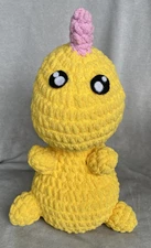 Crochet Dinosaur Yellow Pink Spikes 13 Inch Plush Plushie Handmade