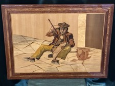 Vintage Wood Marquetry Inlay Picture   Scene Wall Art 55cm X 42cm