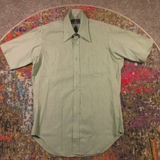 Vintage Sears The Comfort Shirt Mens 15.5 Green Perma-Prest 70s Dagger Collar