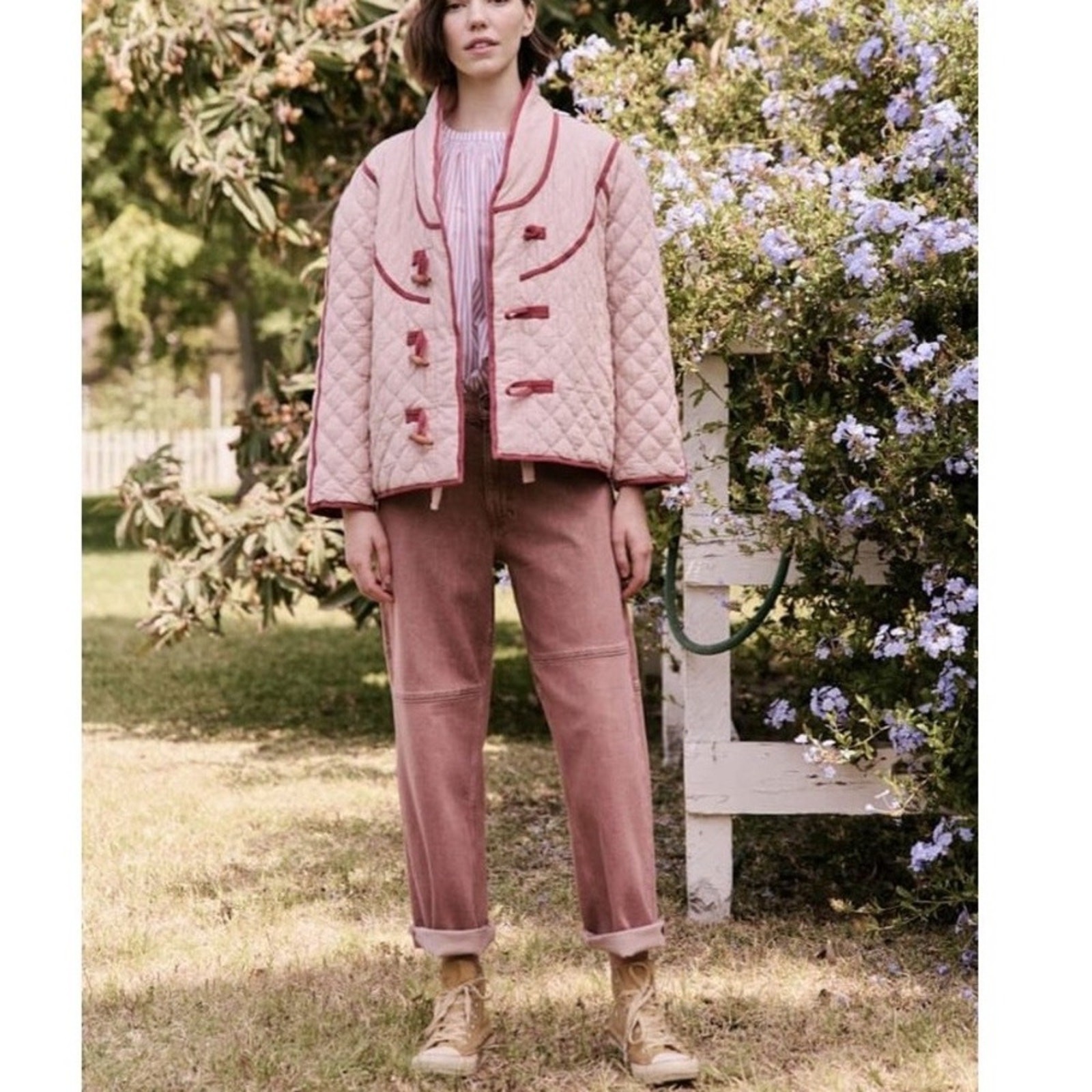 The Great Pink Red Cotton Quilted Reversible Toggle Jacket Size M