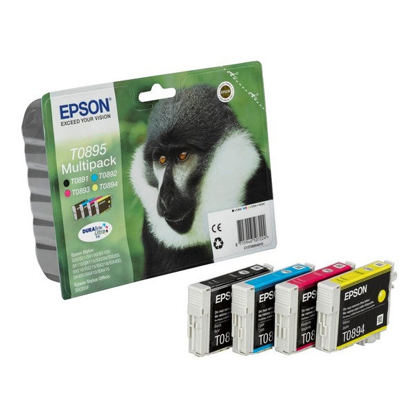 Epson T0895 (Affe) Schwarz, Cyan, Magenta, Gelb Druckerpatronen, 4Er-Set-image
