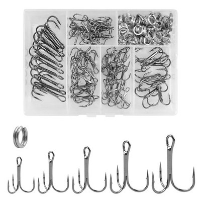 Fishing Treble Hooks Kit,160pcs High Carbon Steel Treble Hooks Strong Sharp R...
