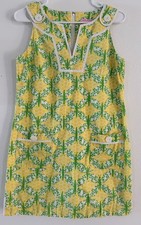 Lilly Pulitzer Jubilee Shift Dress 4 Yellow Green Butterfly Cap Sleeve Pockets