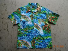 Vintage 70's JC Penney Towncraft Hawaiian Rainbow Button Up Shirt Mens L Poly