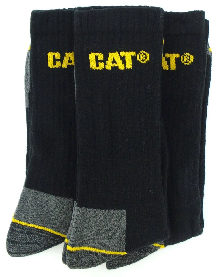 Caterpillar Mens Work Socks 3PK Cat Work black grey UK Size S
