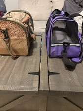 Set of 2 Fabric Cat Carrier Bags with Mesh Sides, Purple and Beige