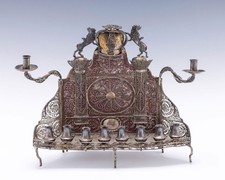 A RARE AND IMPORTANT “BAAL SHEM TOV” SILVER FILIGREE HANUKKAH LAMP. Ukraine, ear
